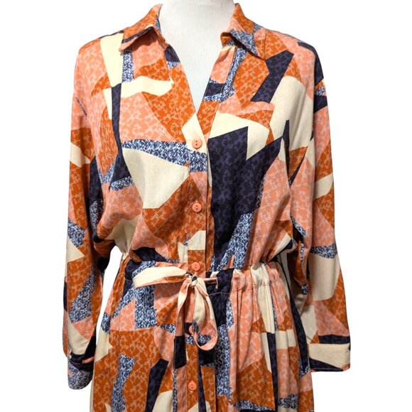 Corey Lynn Calter Womens Size M Abstract Geometric Tie Waist Pockets Shirt Dress - Picture 4 of 8